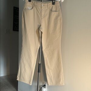 Beige Straight-Leg Pants